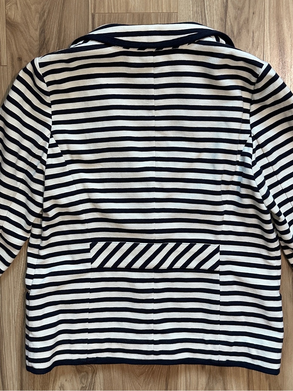 Talbots Navy White Striped Blazer Jacket Coat 3/4 Sleeves Large L Nautical Women - Picture 10 of 11